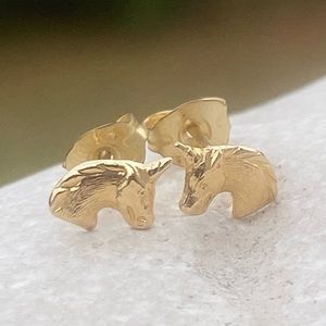 14k solid gold Unicorn Stud Earrings with 14k filled replacement backs